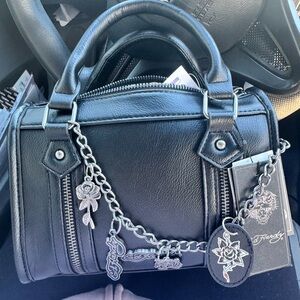 Ed Hardy Black Handbag with Silver Chain